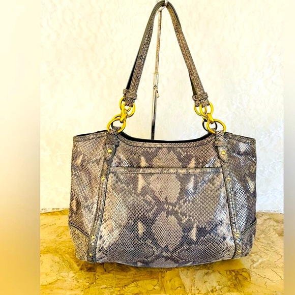 COACH ALEXANDRA gray snake print shiny  suede leather tote shoulder bag tote - Picture 2 of 11